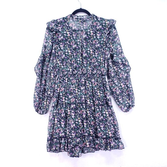 Vici Mini Dress Size S Multicolor Floral Long Sleeve Boho Festival Ruffle - Picture 14 of 16